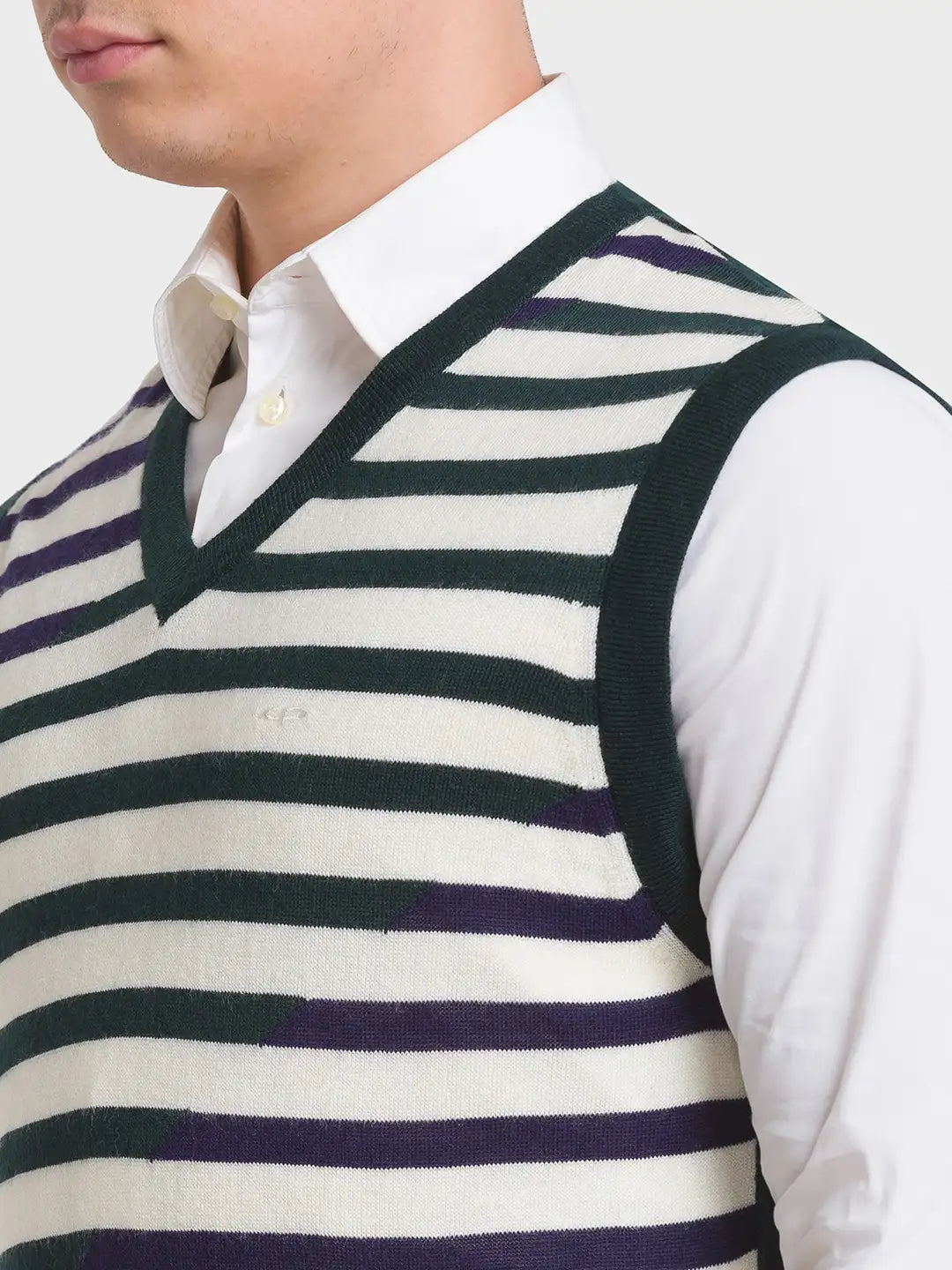 Men Grey Classic Fit Checks Polyester Blend Sleeveless Sweaters