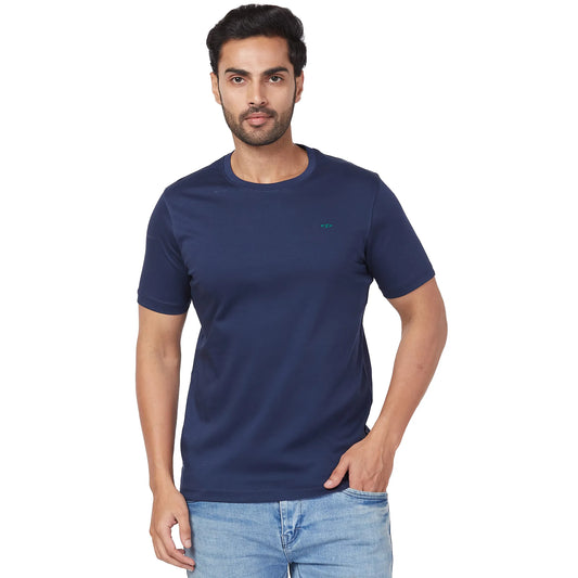 ColorPlus Men Blue Print Regular Fit Cotton Half Sleeve T-Shirt