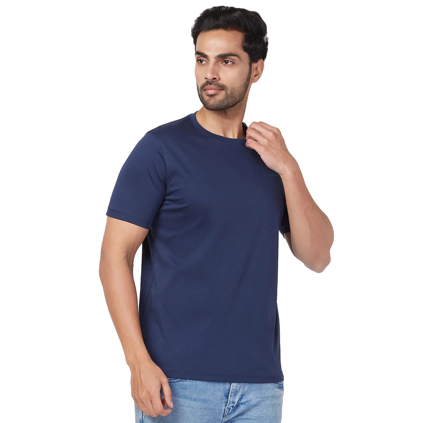 ColorPlus Men Blue Print Regular Fit Cotton Half Sleeve T-Shirt