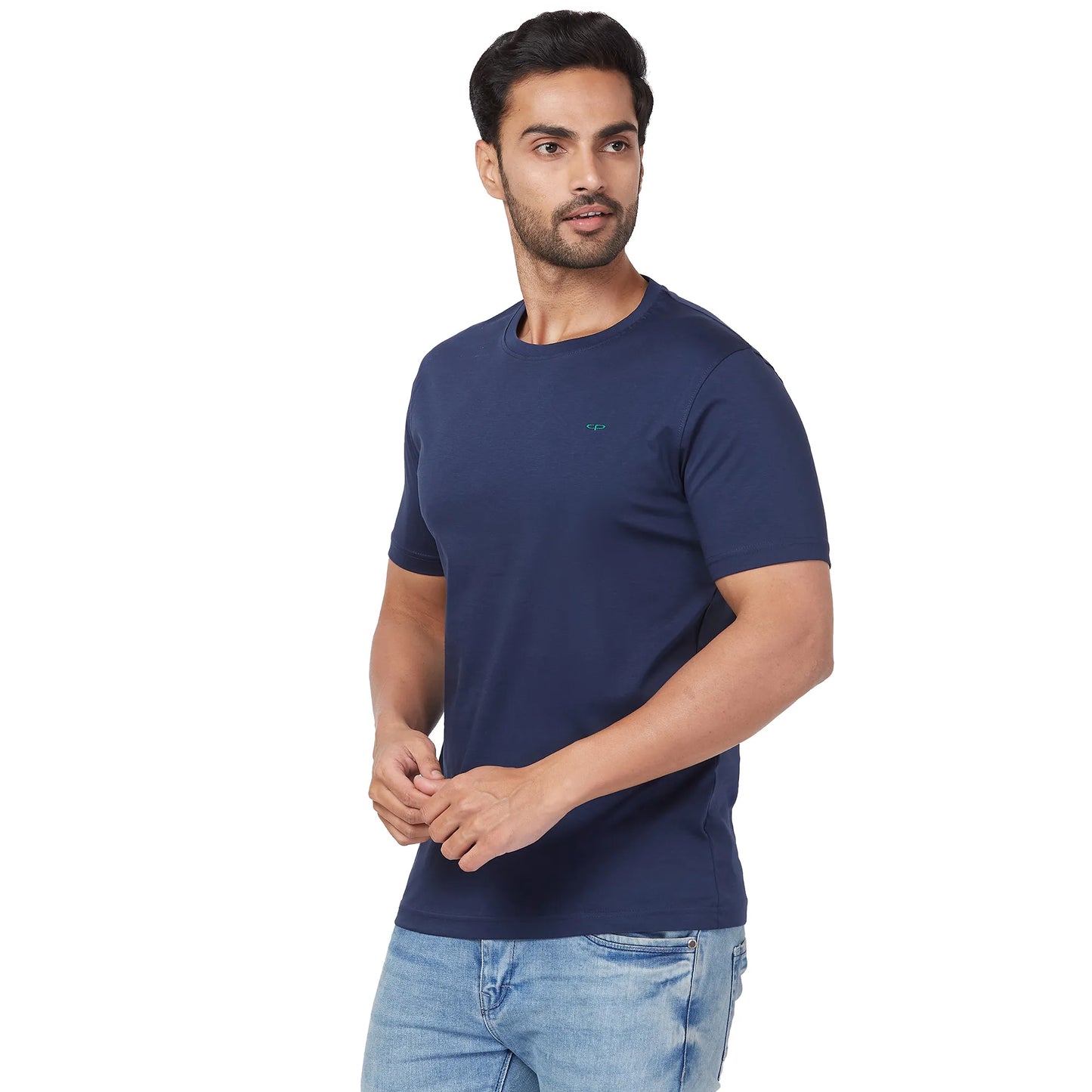 ColorPlus Men Blue Print Regular Fit Cotton Half Sleeve T-Shirt