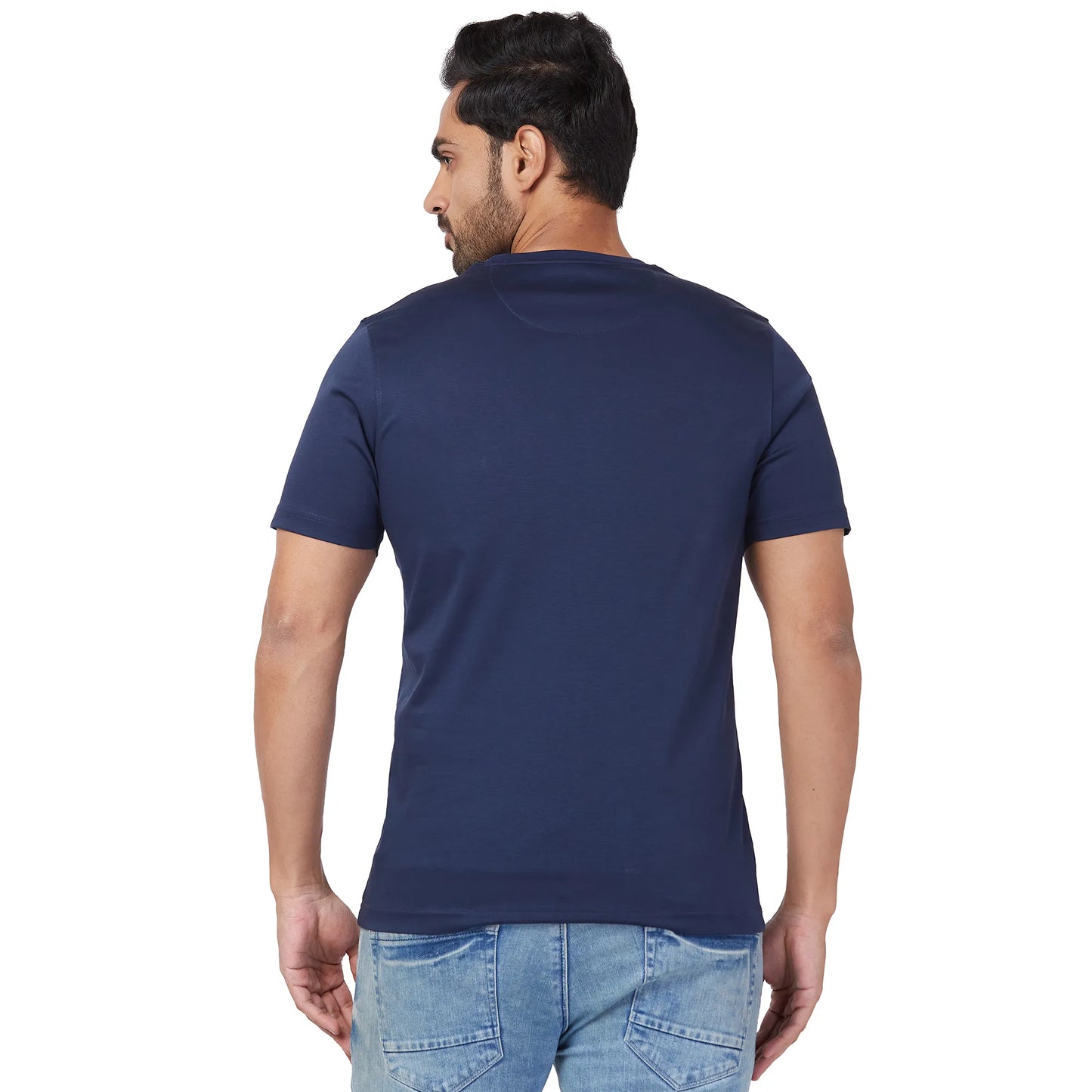 ColorPlus Men Blue Print Regular Fit Cotton Half Sleeve T-Shirt