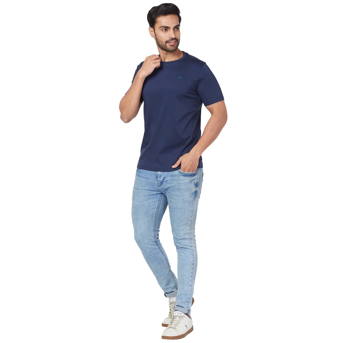 ColorPlus Men Blue Print Regular Fit Cotton Half Sleeve T-Shirt