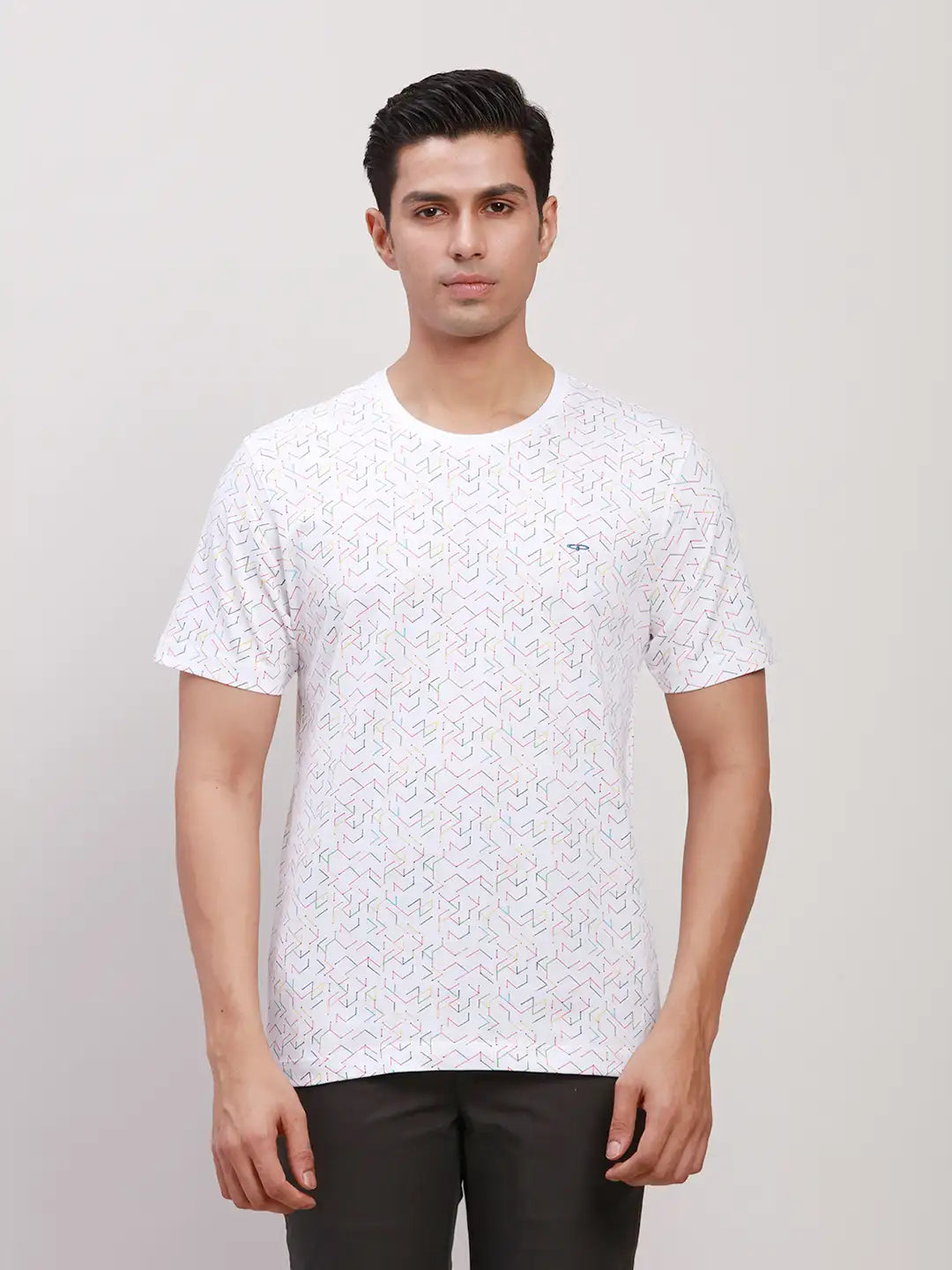 ColorPlus Men White Print Regular Fit Cotton Round Neck T-Shirt