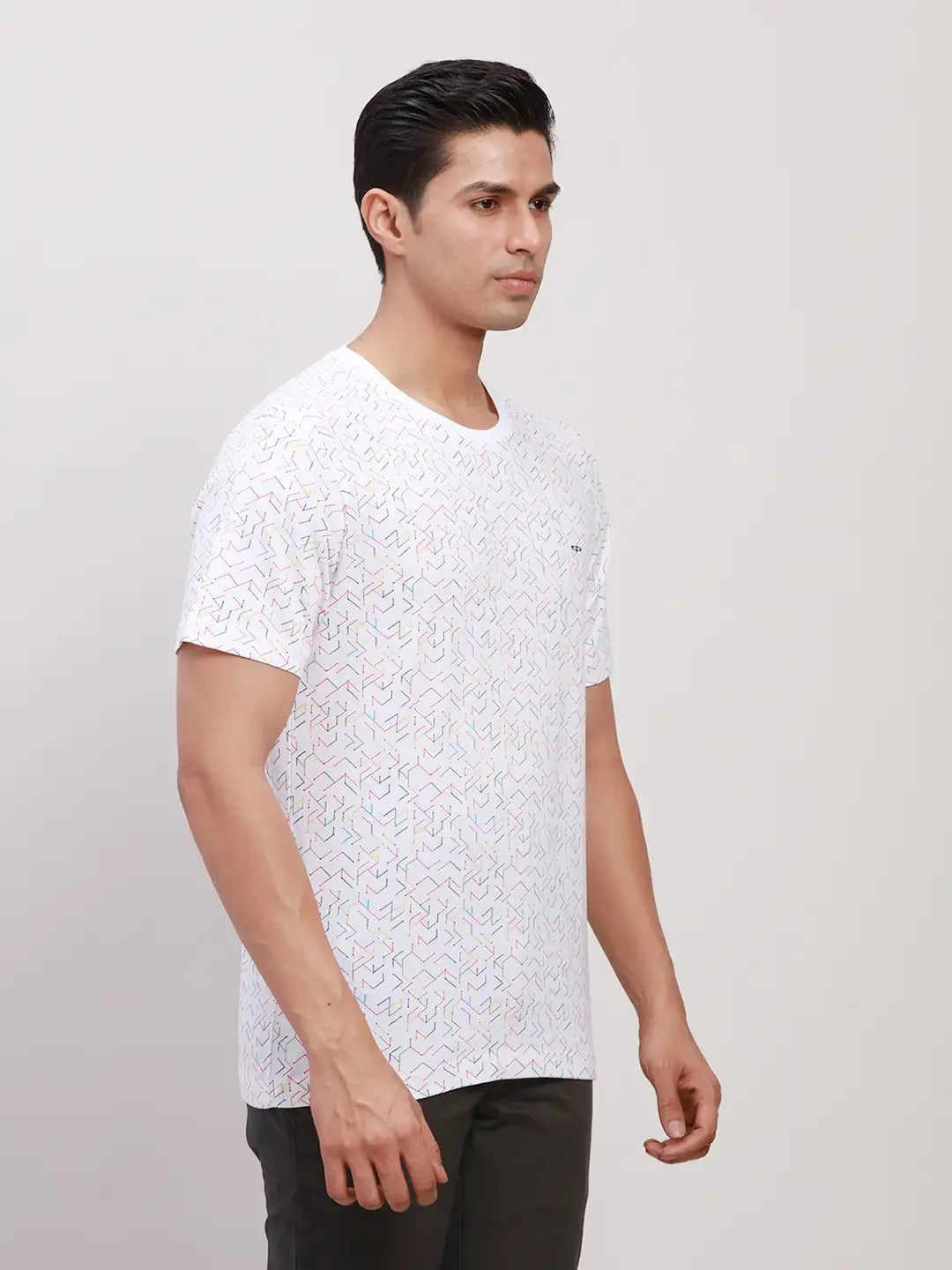 ColorPlus Men White Print Regular Fit Cotton Round Neck T-Shirt