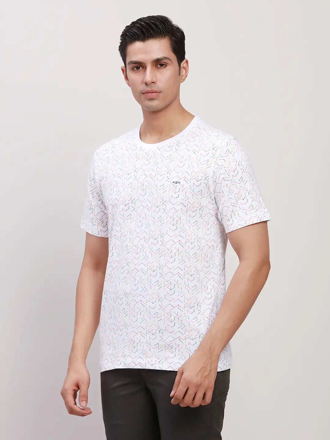 ColorPlus Men White Print Regular Fit Cotton Round Neck T-Shirt