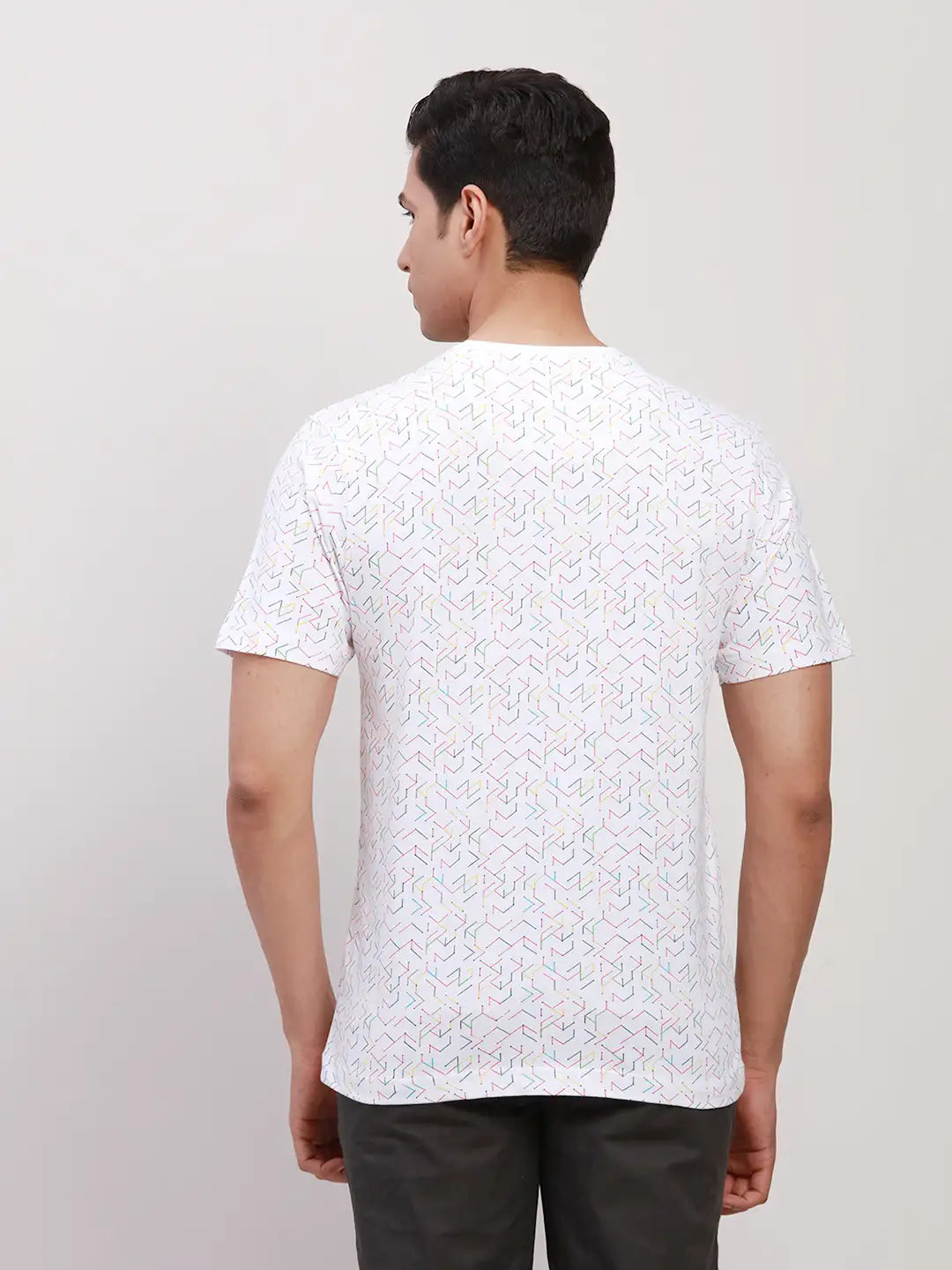 ColorPlus Men White Print Regular Fit Cotton Round Neck T-Shirt