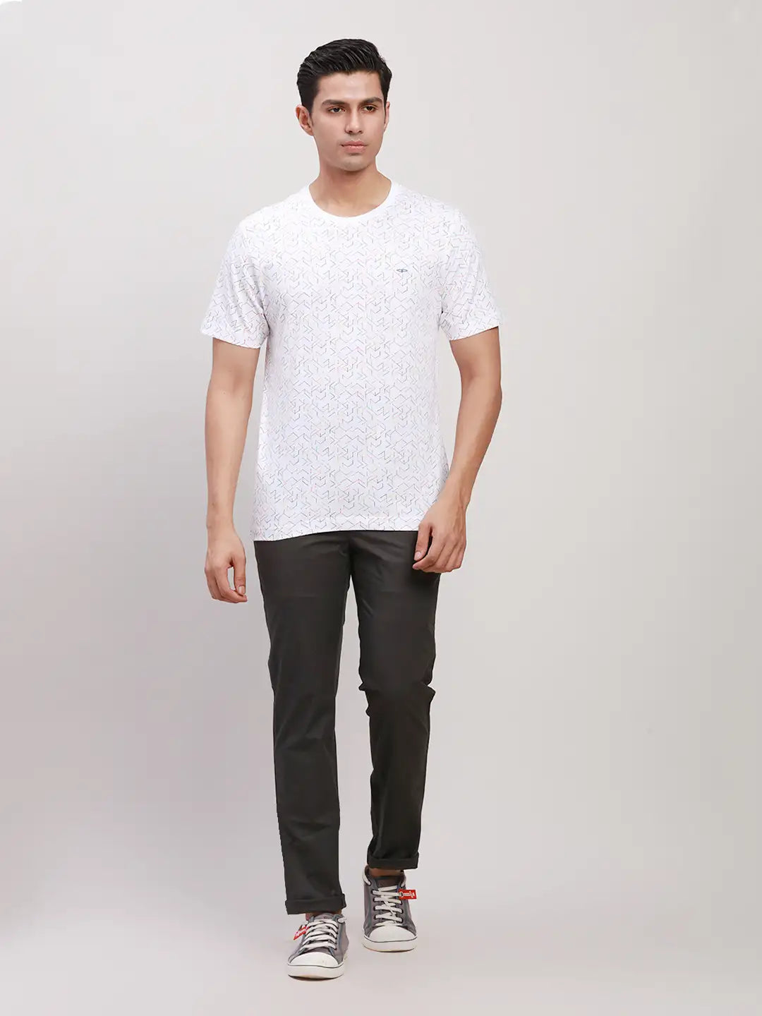 ColorPlus Men White Print Regular Fit Cotton Round Neck T-Shirt