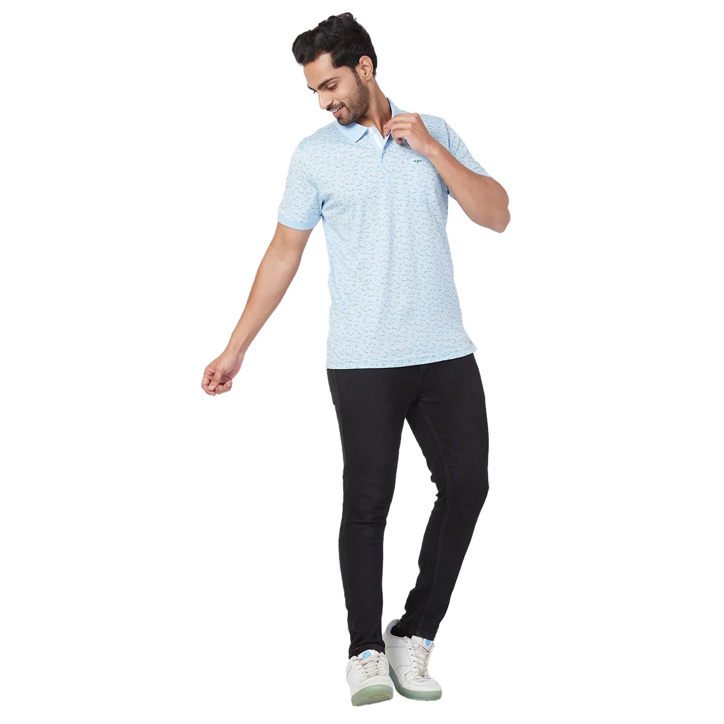 ColorPlus Men White Print Regular Fit Cotton Half Sleeve T-Shirt
