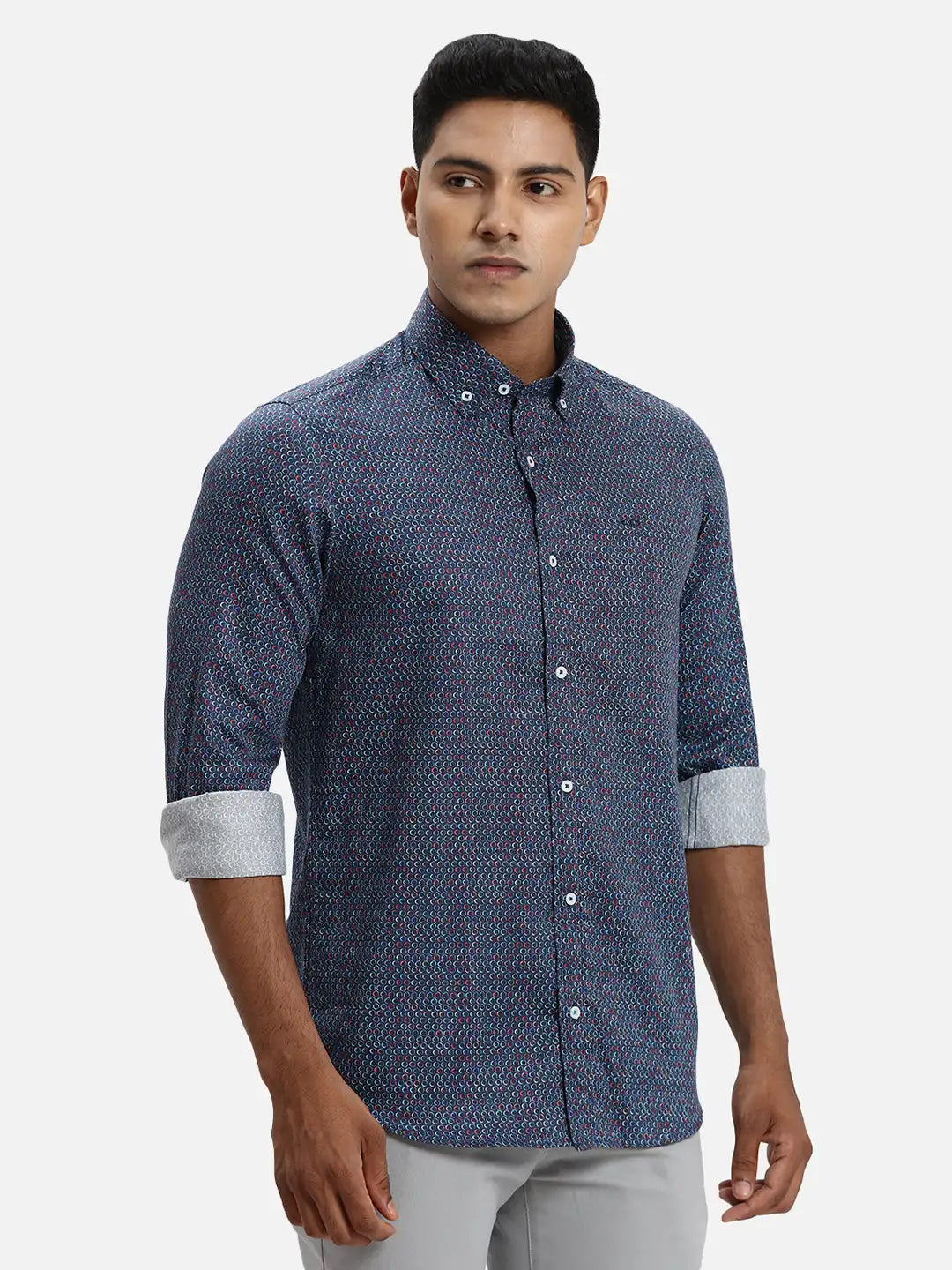 ColorPlus Regular Fit Printed Medium Orange Shirt