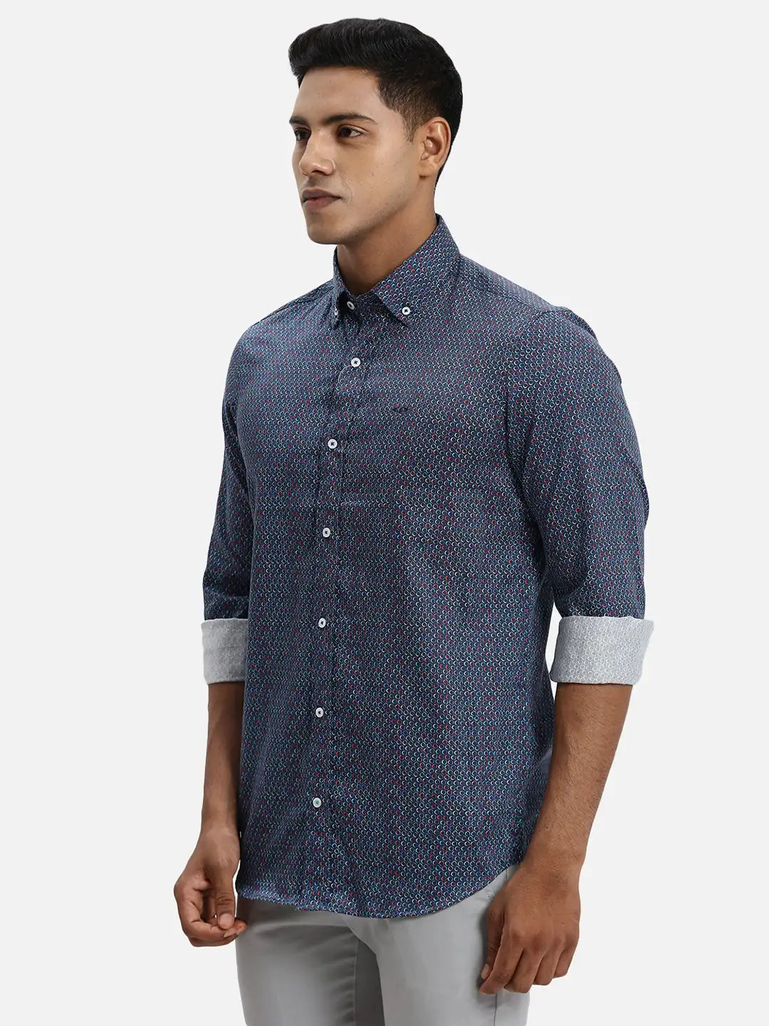 ColorPlus Regular Fit Printed Medium Orange Shirt