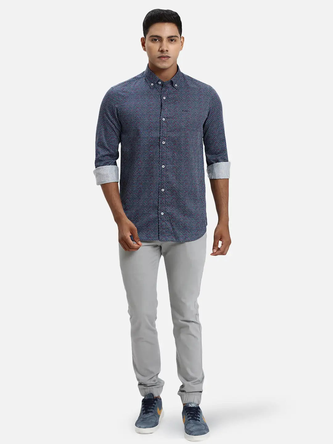 ColorPlus Regular Fit Printed Medium Orange Shirt