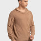 Men Brown Tailored Fit Structure Acrylic Merino Blend Full Sleeve V Neck Collar Sweaters