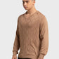 Men Brown Tailored Fit Structure Acrylic Merino Blend Full Sleeve V Neck Collar Sweaters
