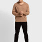 Men Brown Tailored Fit Structure Acrylic Merino Blend Full Sleeve V Neck Collar Sweaters