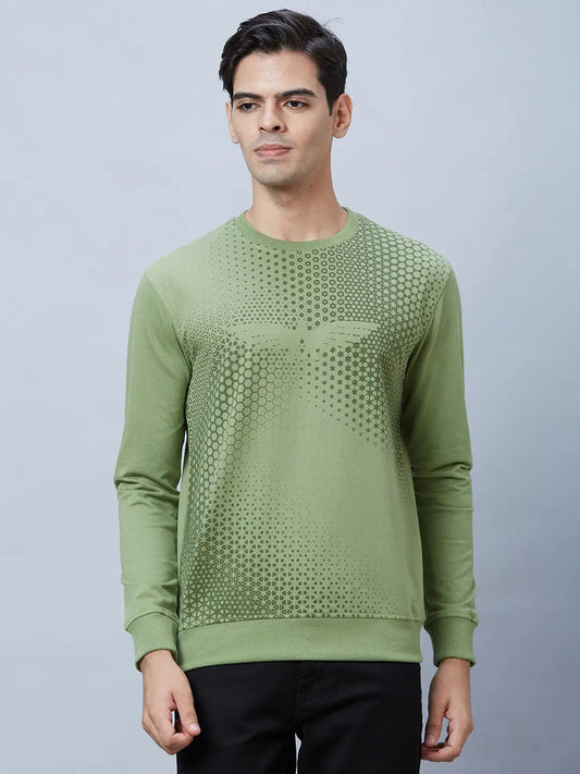 Men Petrol Slim Fit Print Cotton Blend Sweatshirts