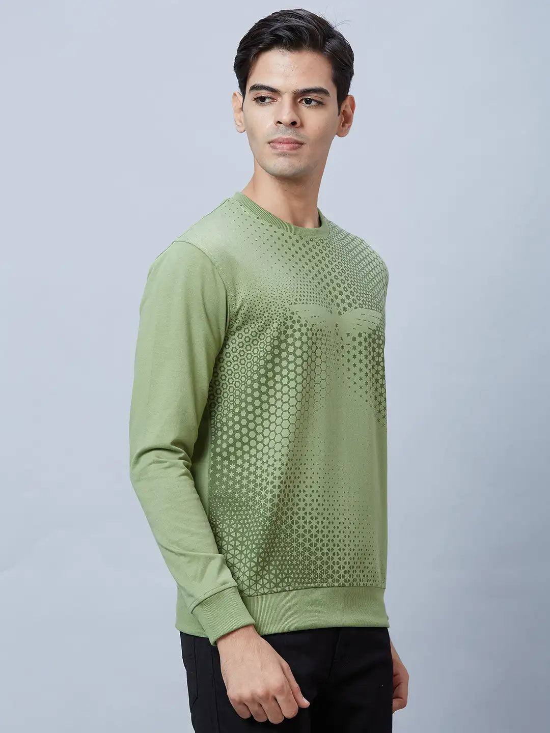 Men Petrol Slim Fit Print Cotton Blend Sweatshirts