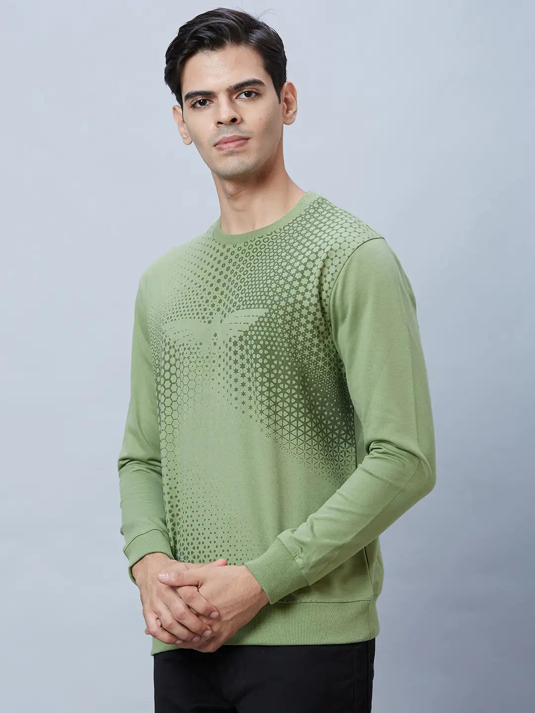 Men Petrol Slim Fit Print Cotton Blend Sweatshirts