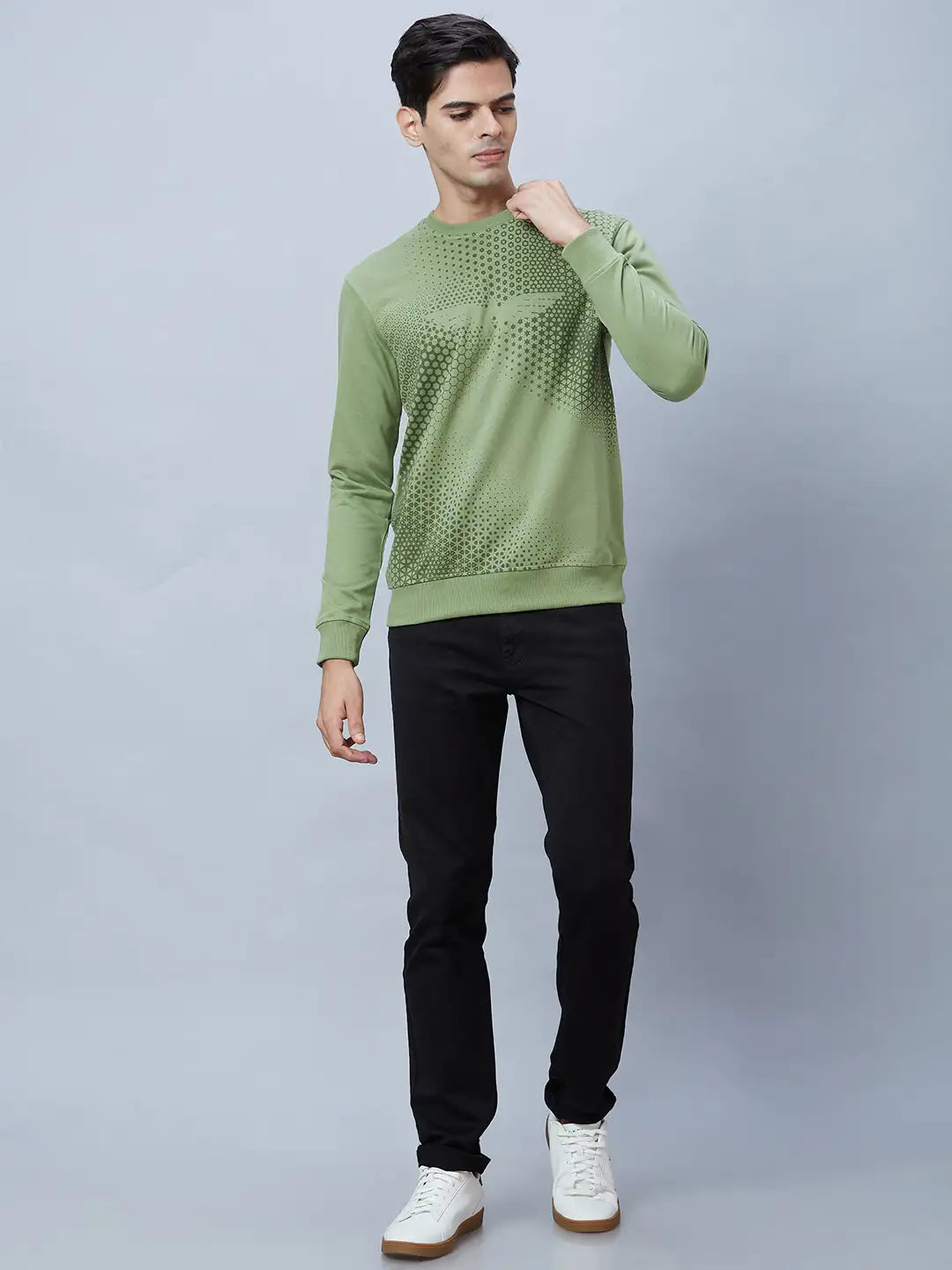 Men Petrol Slim Fit Print Cotton Blend Sweatshirts