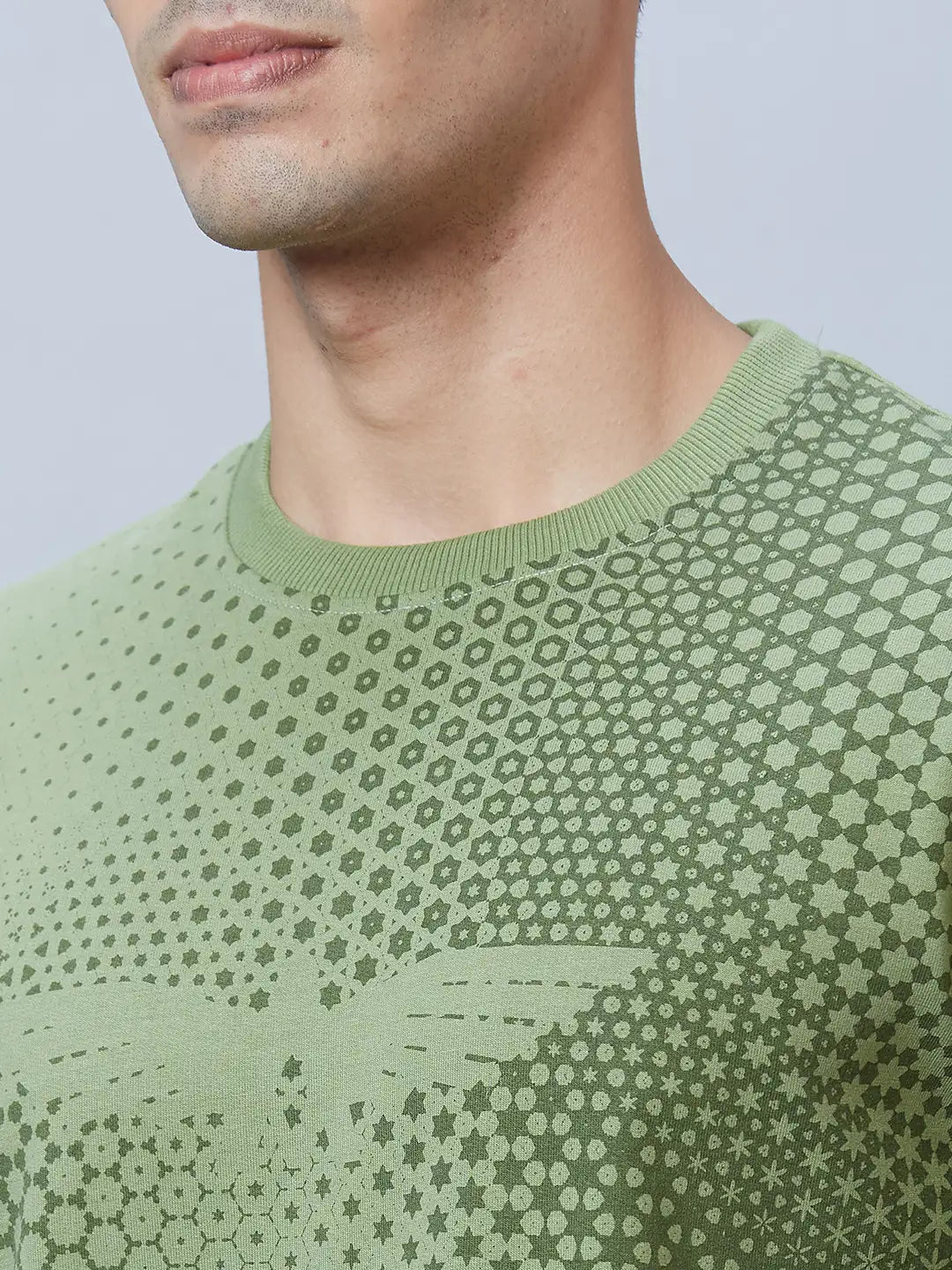 Men Petrol Slim Fit Print Cotton Blend Sweatshirts