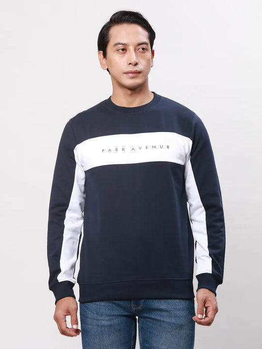 Park Avenue Men Red Print Slim Fit Cotton Blend Crew Neck Sweatshirt