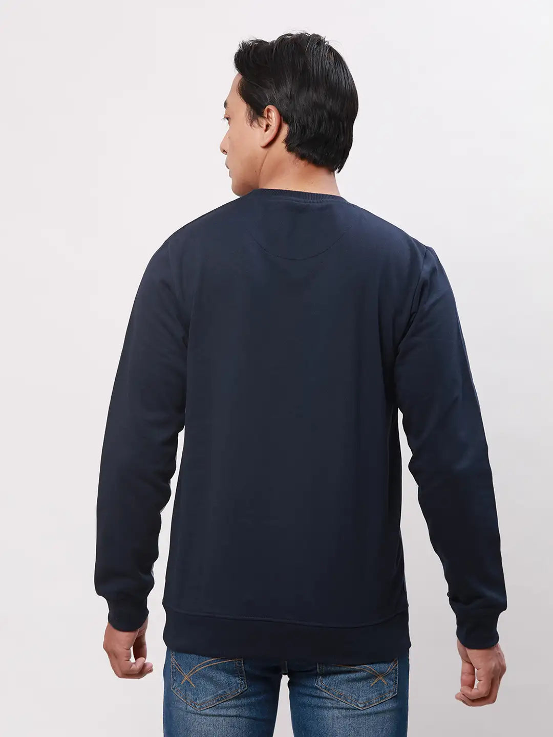 Park Avenue Men Red Print Slim Fit Cotton Blend Crew Neck Sweatshirt