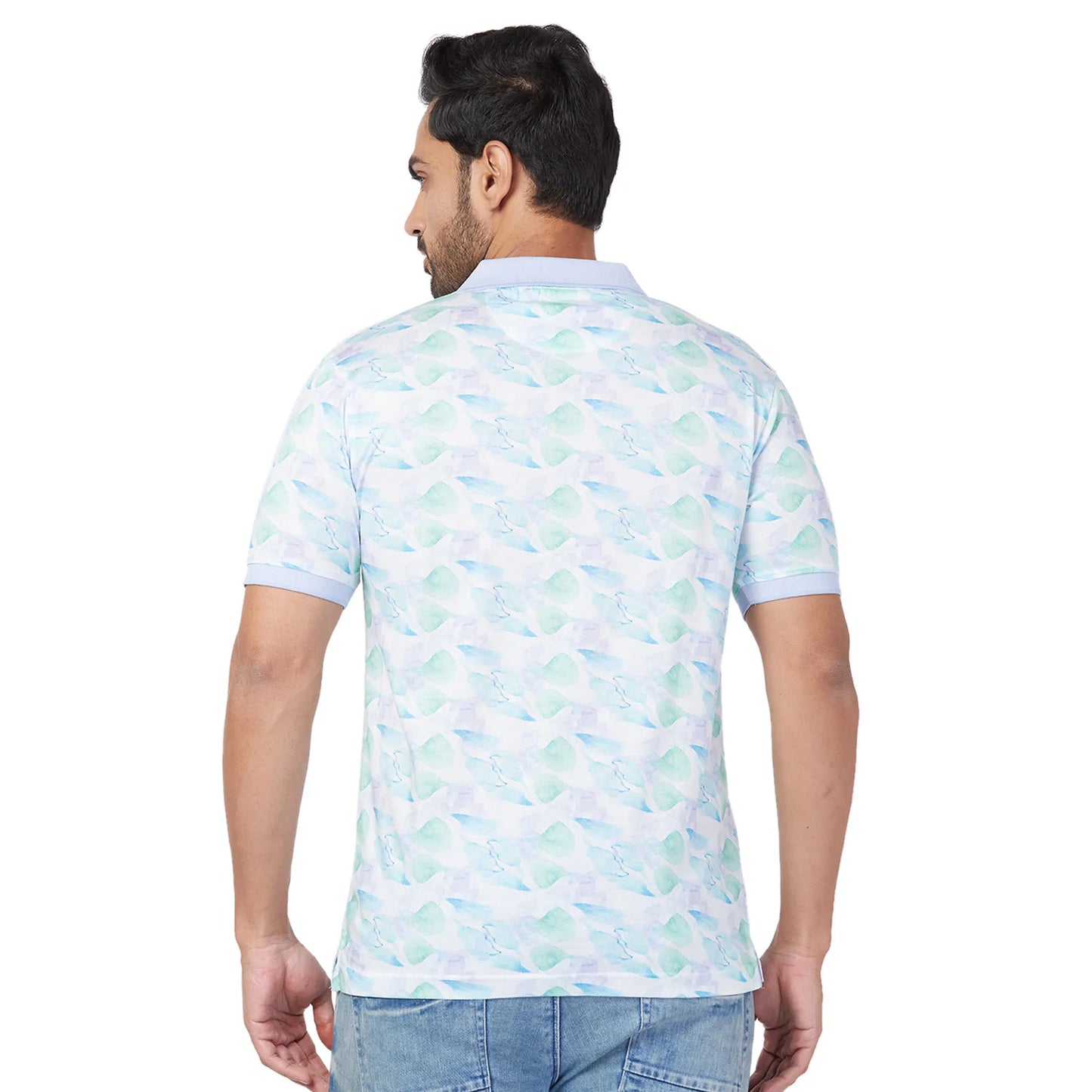 Park Avenue Men Blue Solid Slim Fit Cotton Blend T-Shirt