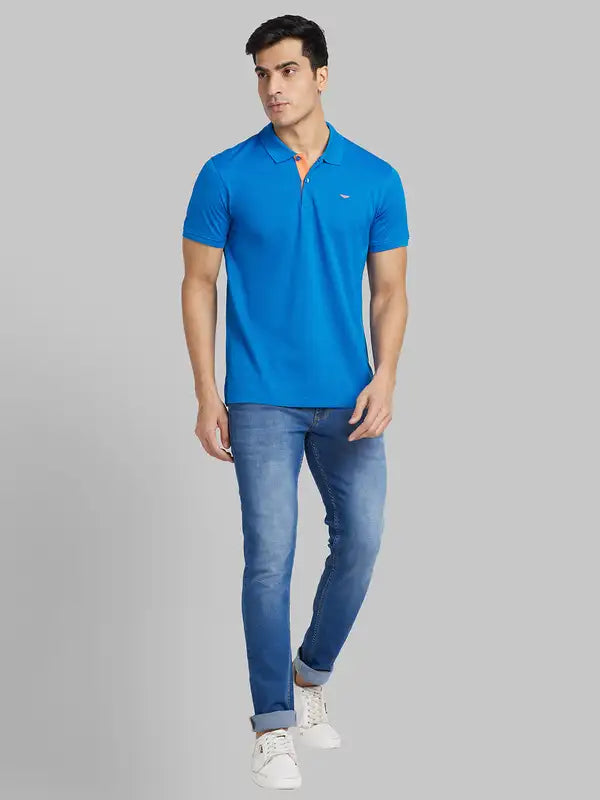 Men Slim Fit Blue Polo