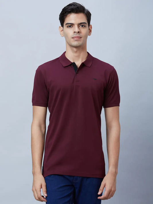 Men Violet Slim Fit Solid Cotton T-Shirt