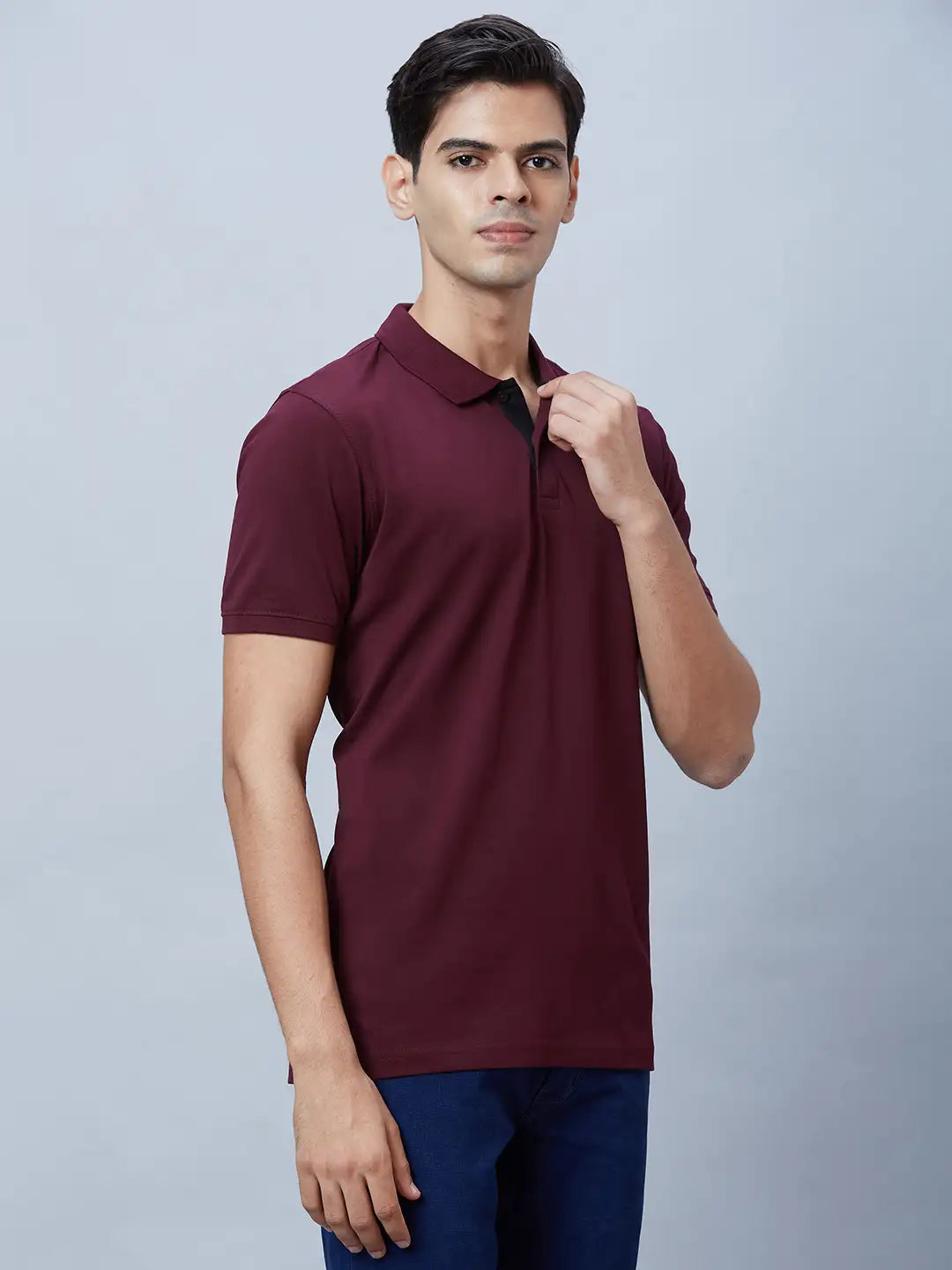 Men Violet Slim Fit Solid Cotton T-Shirt