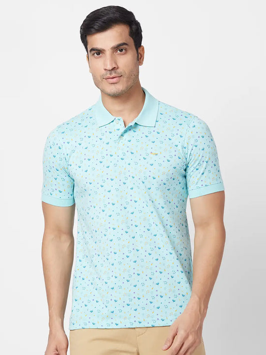 Park Avenue Men Green Print Slim Fit Cotton T-Shirt