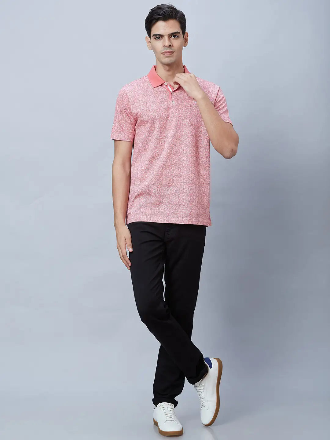 Men Blue Slim Fit Solid Cotton Blend T-Shirt