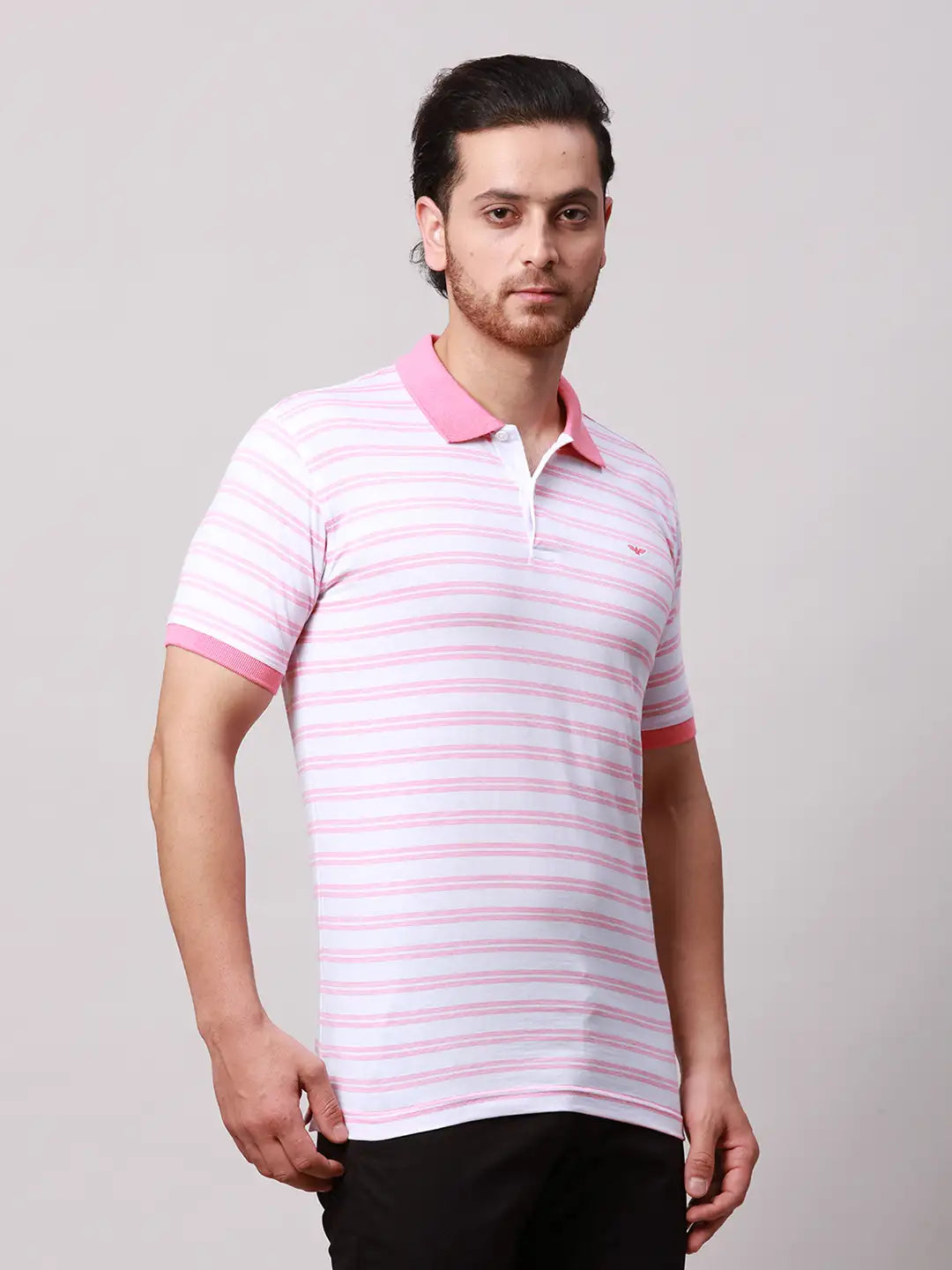 Park Avenue Men Green Stripe Slim Fit Cotton Blend T-Shirt