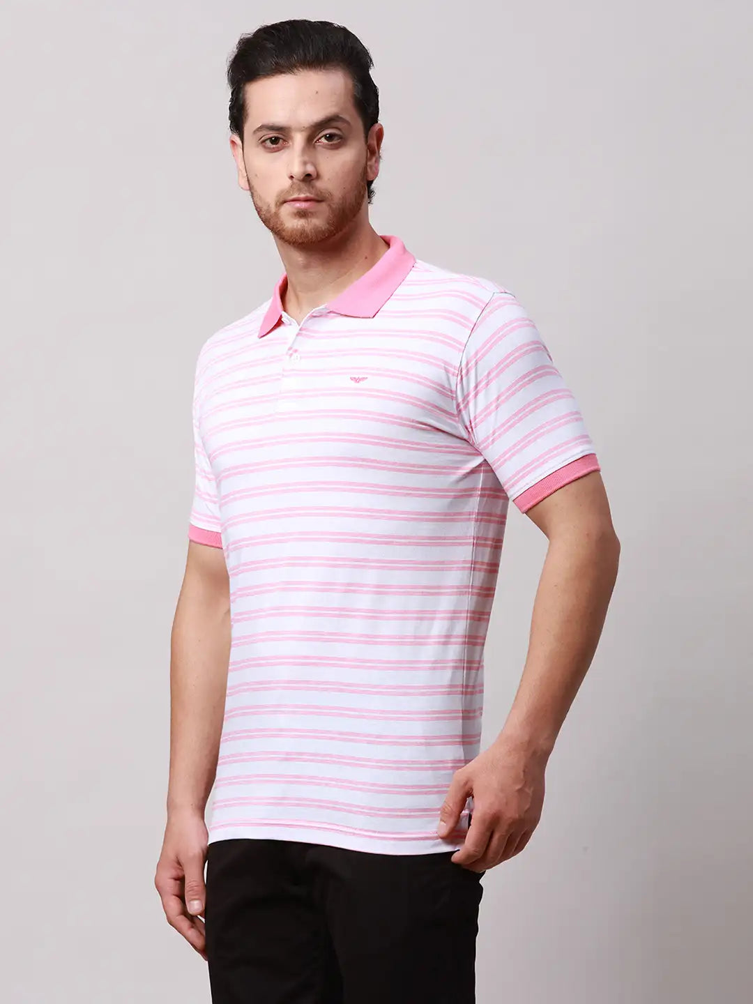Park Avenue Men Green Stripe Slim Fit Cotton Blend T-Shirt