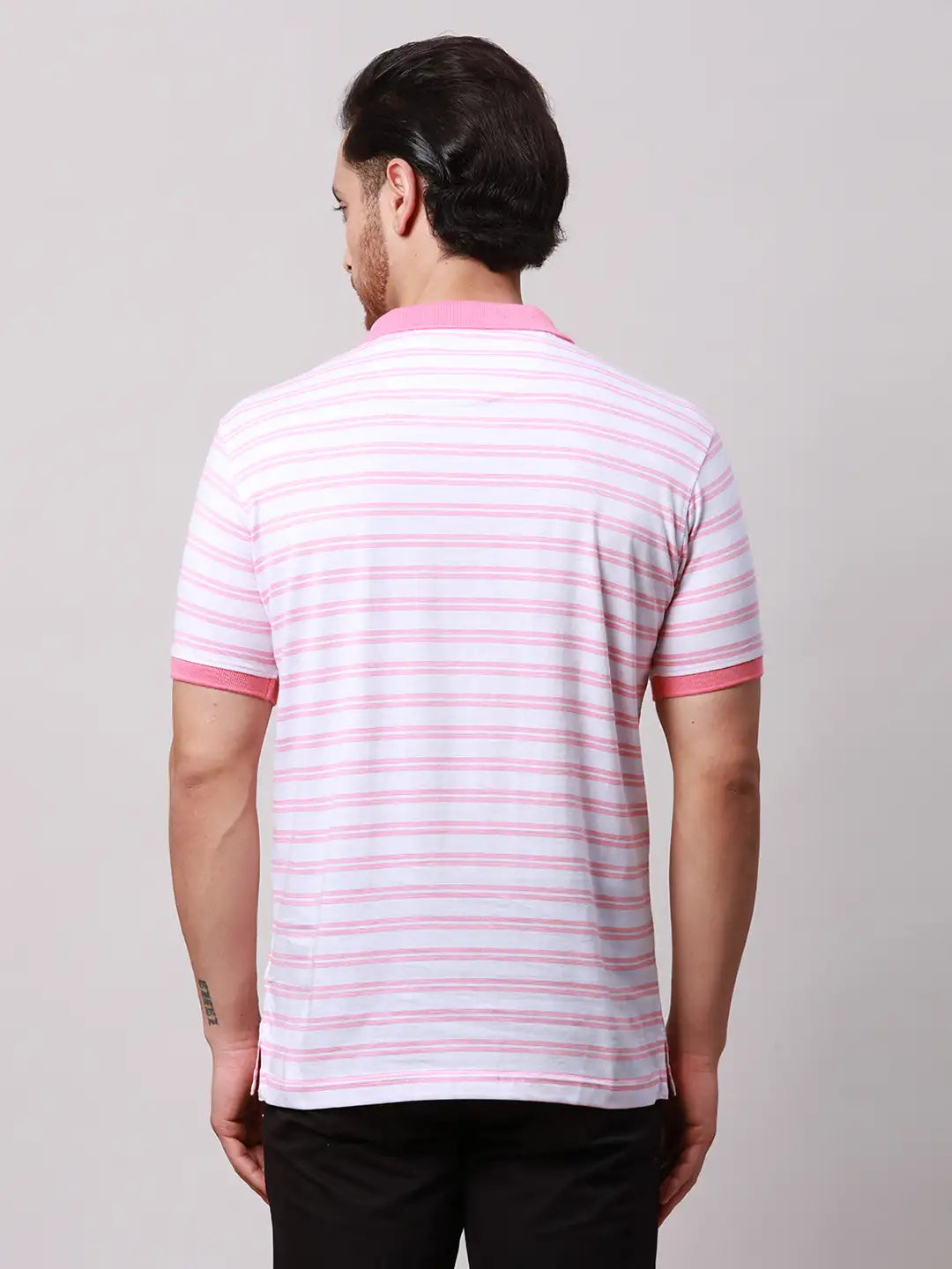 Park Avenue Men Green Stripe Slim Fit Cotton Blend T-Shirt