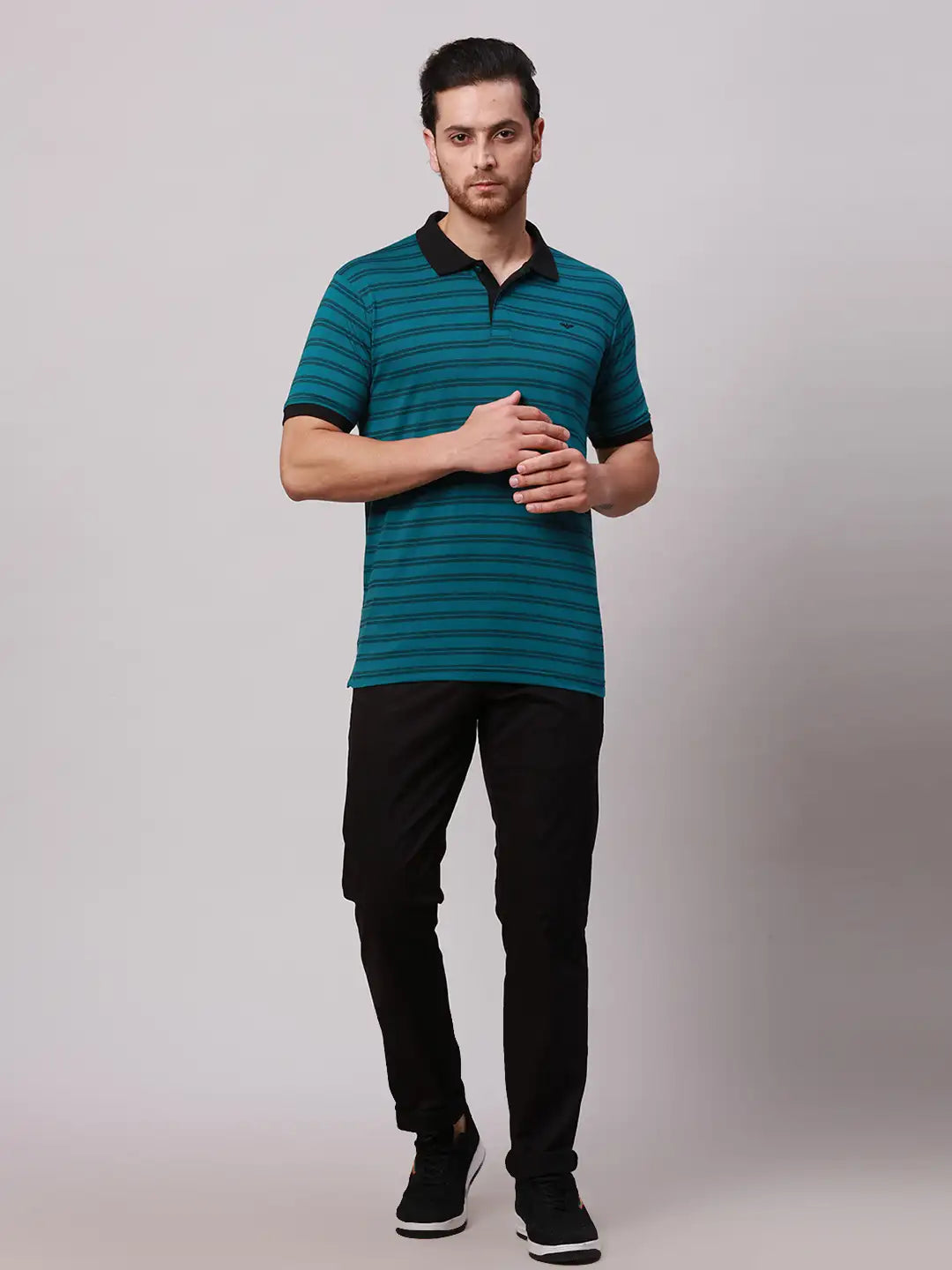 Park Avenue Men Green Two Tone Slim Fit Cotton Blend T-Shirt