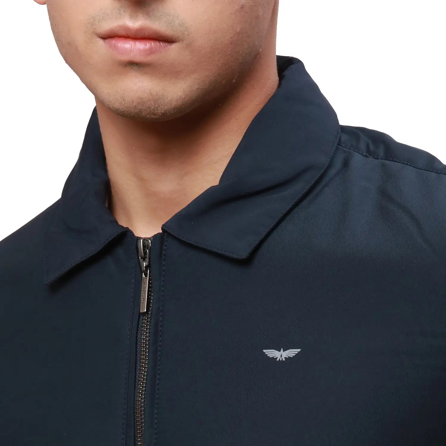 Park Avenue Men Blue Solid Polyester Full Sleeve Padded Neck Jackets MyRaymond