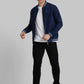 Park Avenue Men Blue Solid Polyester Full Sleeve Bomber Jacket