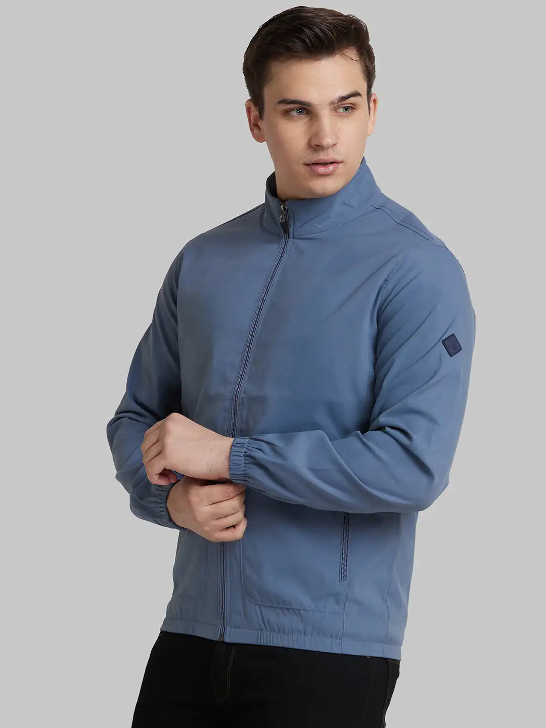 Park Avenue Men Green Solid Polyester Full Sleeve Bomber Jacket