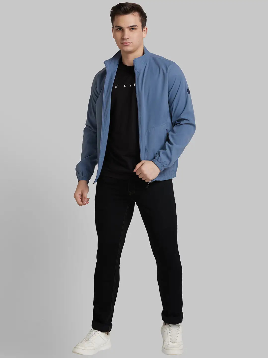 Park Avenue Men Green Solid Polyester Full Sleeve Bomber Jacket