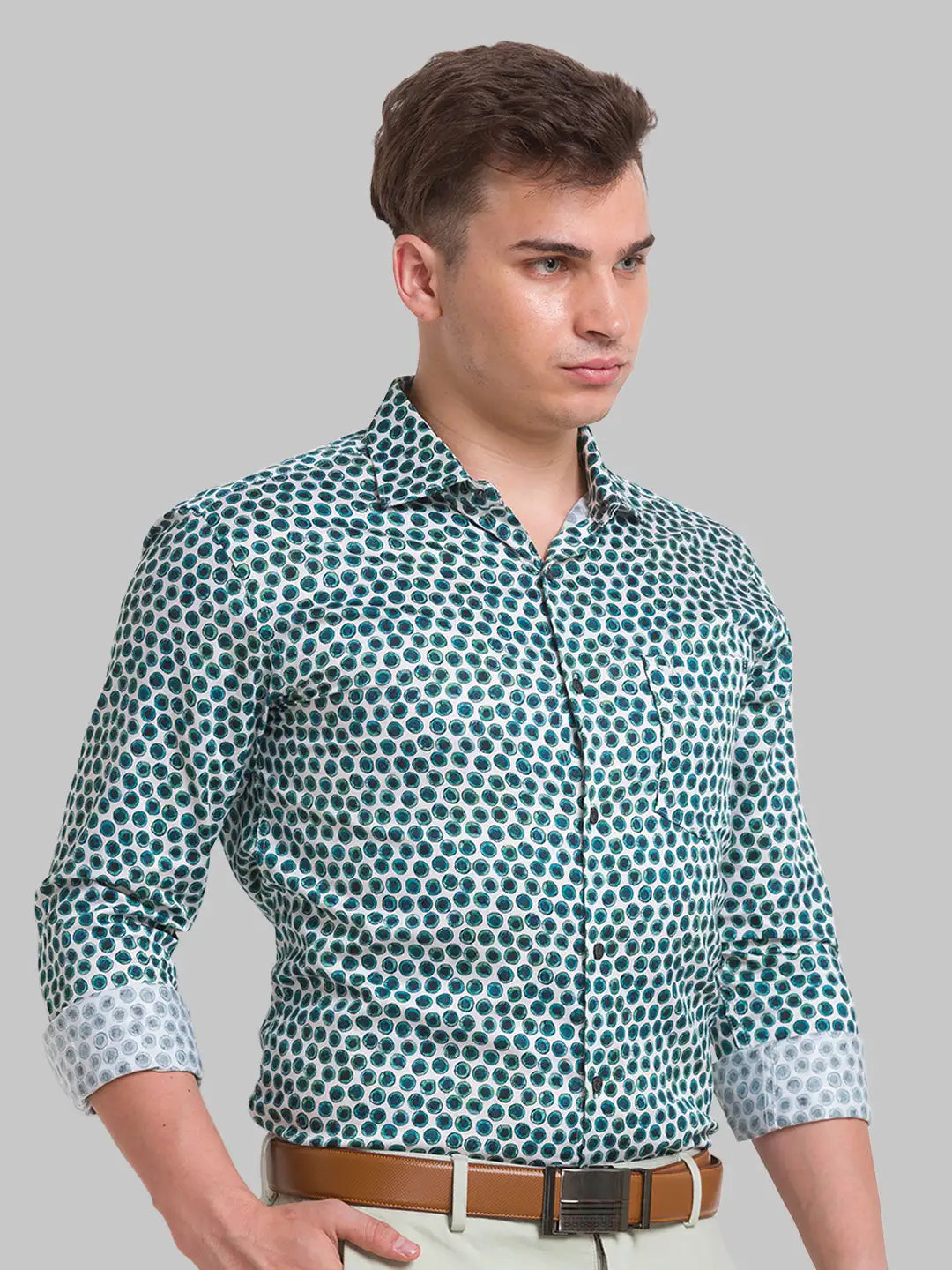 Men Slim Fit Green Shirt