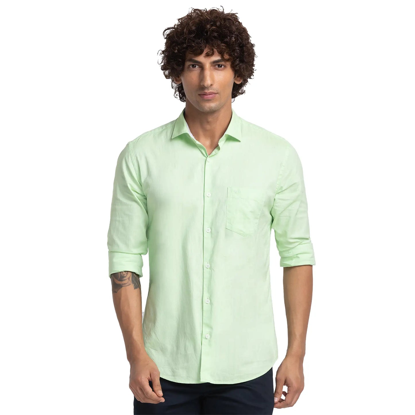 Men Slim Fit Light Yellow Shirt