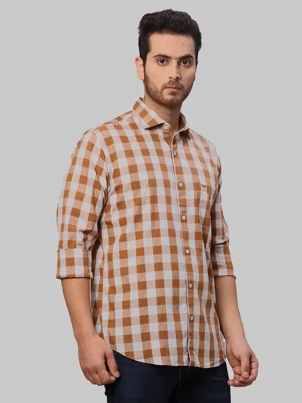 Men Slim Fit Brown Shirt