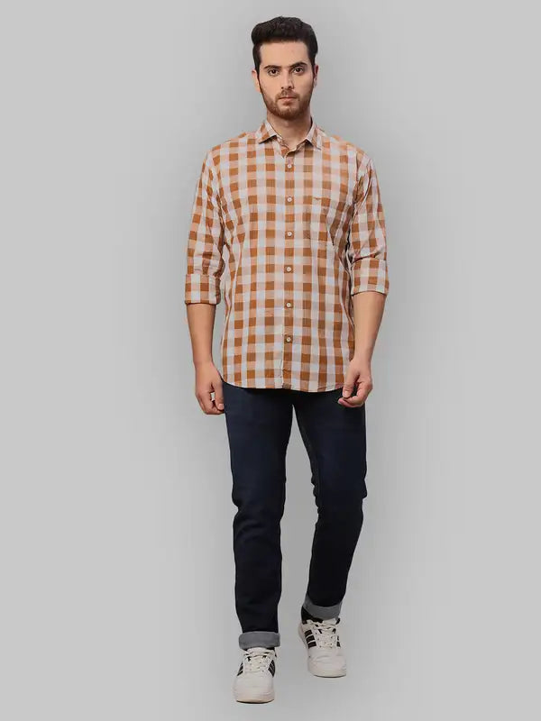 Men Slim Fit Brown Shirt