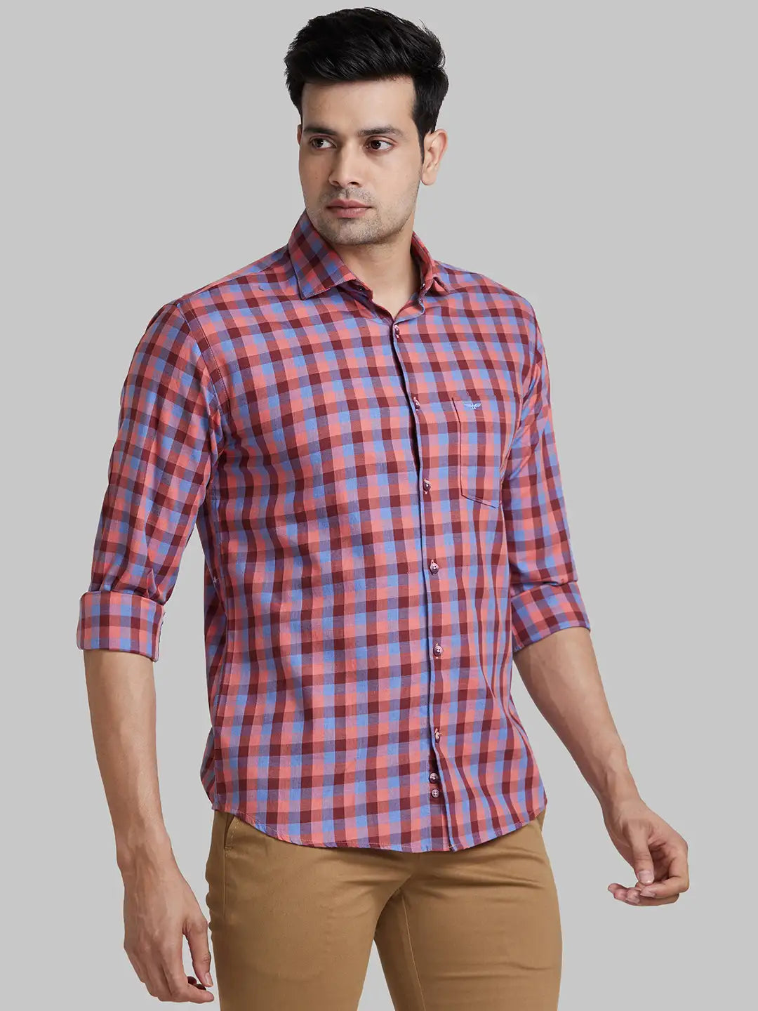 Men Blue Slim Fit Solid Cotton Shirts