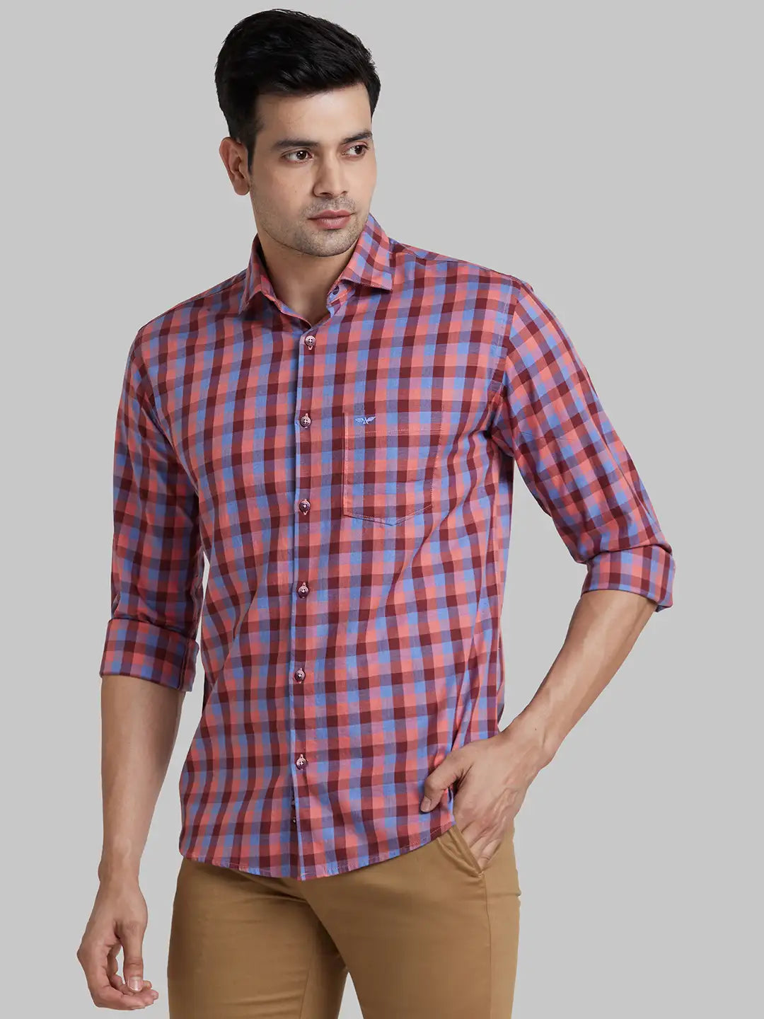 Men Blue Slim Fit Solid Cotton Shirts