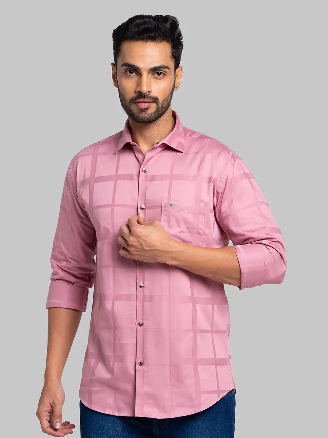 Park Avenue Men Maroon Checks Slim Fit Cotton Shirt