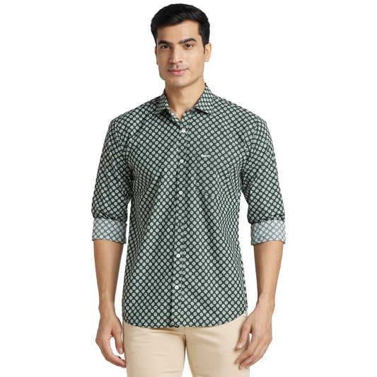 Park Avenue Men Blue Print Slim Fit Cotton Shirt