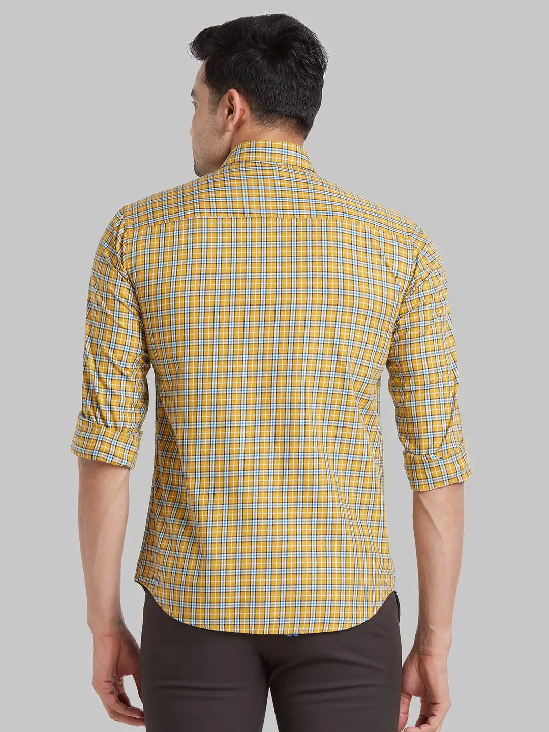 Men Brown Slim Fit Checks  Cotton   Shirts
