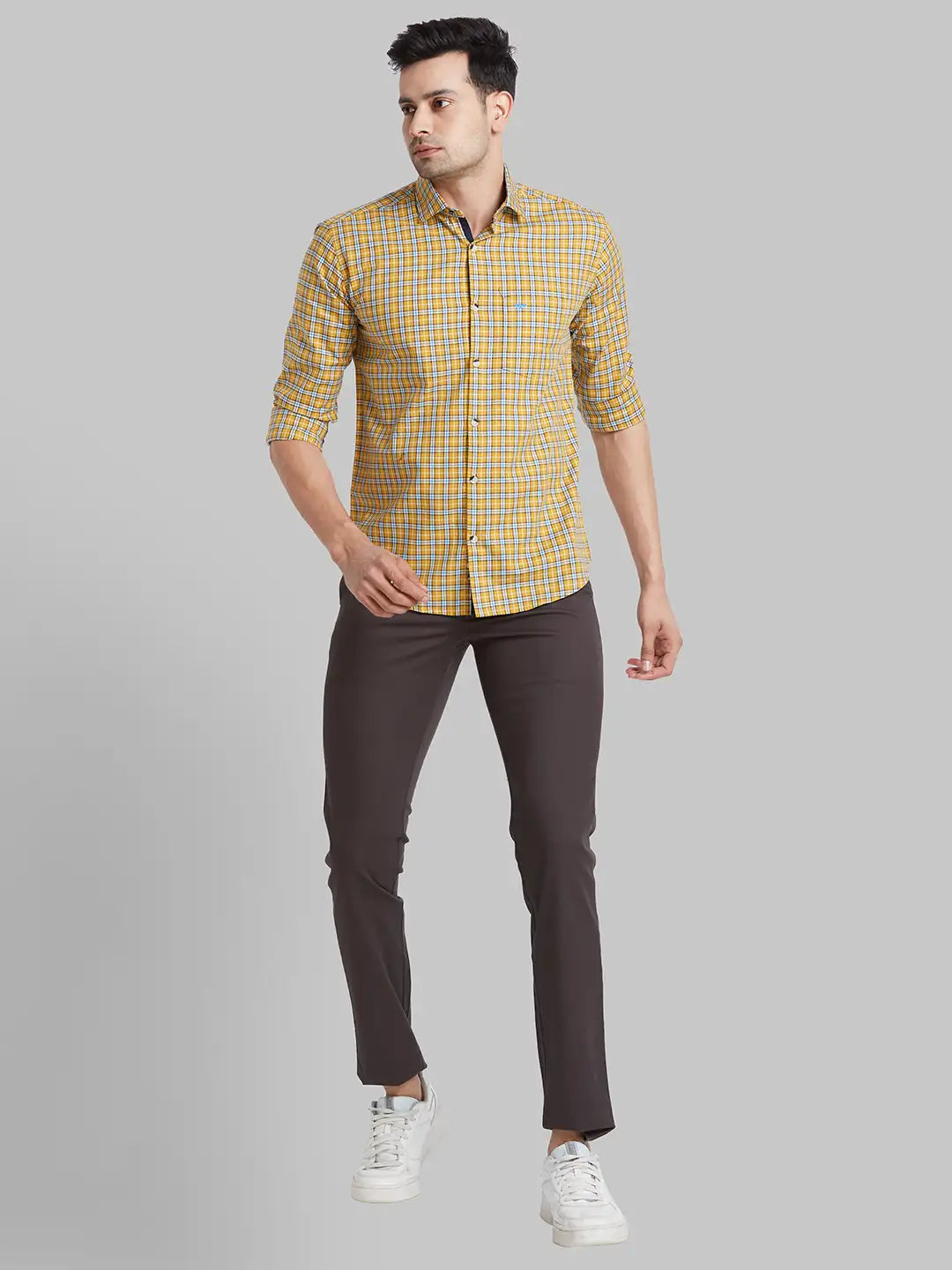 Men Brown Slim Fit Checks  Cotton   Shirts