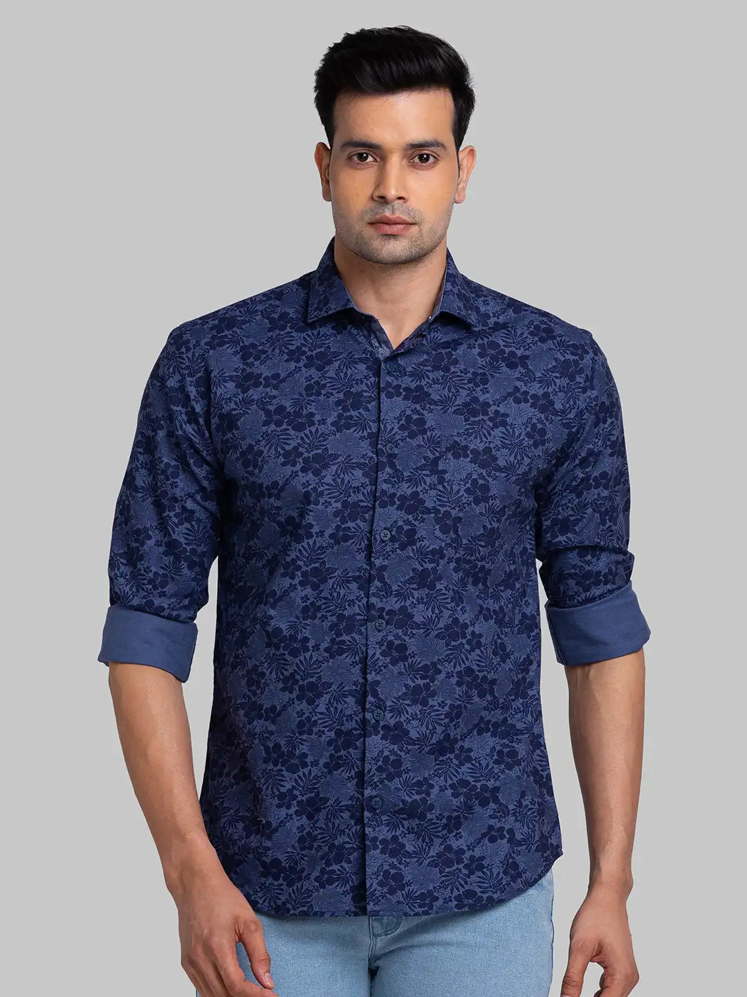 Men Black Slim Fit Print Cotton Shirts